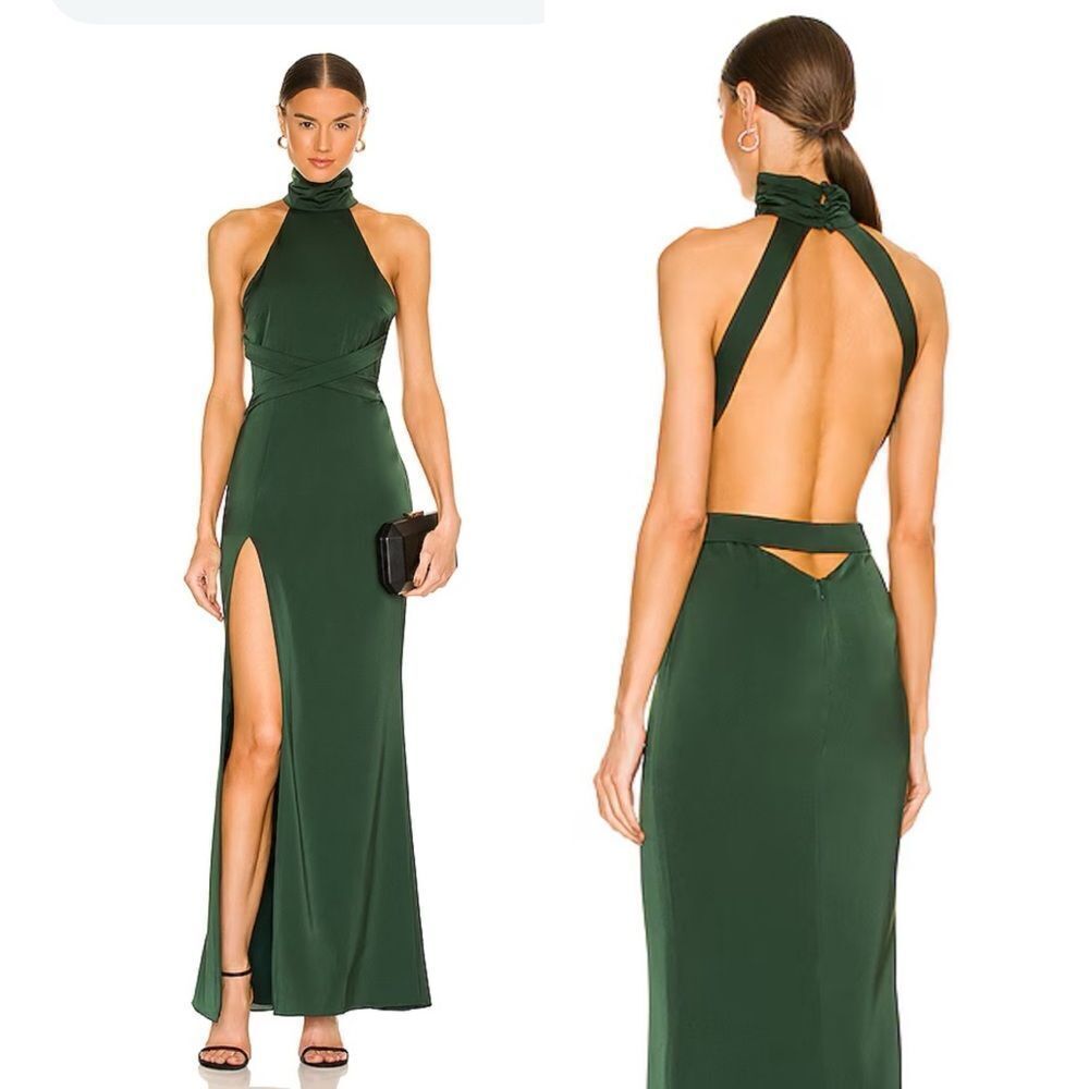 NBD Everett gown dress green maxi strappy backless Revolve NWT XL